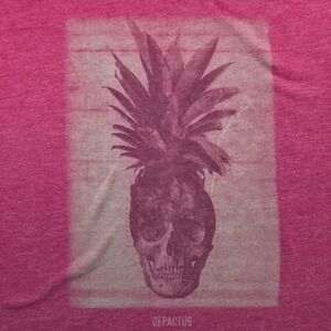 Depactus Mens XL Red Cotton Blend Pineapple Skull Graphic Tee Shirt Summer Surf